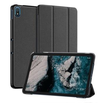 DUX DUCIS DOMO tok álló, bőr hatású (aktív FLIP, oldalra nyíló, TRIFOLD asztali tartó funkció, textil minta) FEKETE Nokia T20 Wi-Fi, Nokia T20 LTE kép