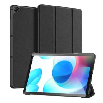 DUX DUCIS DOMO tok álló, bőr hatású (aktív FLIP, oldalra nyíló, TRIFOLD asztali tartó funkció, textil minta) FEKETE Realme Pad kép