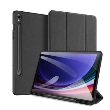 DUX DUCIS DOMO tok álló, bőr hatású (aktív FLIP, oldalra nyíló, TRIFOLD asztali tartó funkció, textil minta) FEKETE Samsung Galaxy Tab S9 FE LTE (SM-X516), Samsung Galaxy Tab S9 FE WIFI (SM- kép