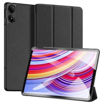 DUX DUCIS DOMO tok álló, bőr hatású (aktív FLIP, oldalra nyíló, TRIFOLD, asztali tartó, textil minta) FEKETE Xiaomi Redmi Pad Pro kép