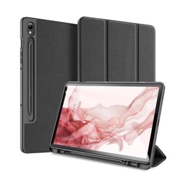 DUX DUCIS DOMO tok álló, bőr hatású (aktív FLIP, oldalra nyíló, TRIFOLD, S Pen tartó, textil minta) FEKETE kép