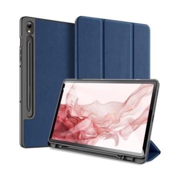 DUX DUCIS DOMO tok álló, bőr hatású (aktív FLIP, oldalra nyíló, TRIFOLD, S Pen tartó, textil minta) SÖTÉTKÉK kép