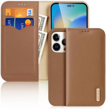 Dux Ducis Hivo bőr Flip Cover valódi bőrből készült tárca kártyákhoz és dokumentumokhoz iPhone 14 Pro barna kép