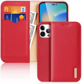 Dux Ducis Hivo bőr Flip Cover valódi bőrből készült tárca kártyákhoz és dokumentumokhoz iPhone 14 Pro Max Piros kép