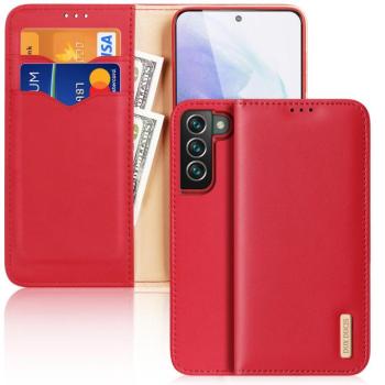 Dux Ducis HIVO Bőr Flip telefontok valódi bőr pénztárca kártyákhoz és dokumentumokhoz Samsung Galaxy S22 + (S22 Plus) Piros kép