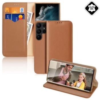 DUX DUCIS HIVO tok álló, valódi bőr (FLIP, oldalra nyíló, asztali tartó funkció, bankkártya tartó, RFID védelem) BARNA Samsung Galaxy S23 Ultra (SM-S918) kép