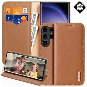 DUX DUCIS HIVO tok álló, valódi bőr (FLIP, oldalra nyíló, asztali tartó, kártyazseb, RFID) BARNA Samsung Galaxy S25 Ultra (SM-S938) kép