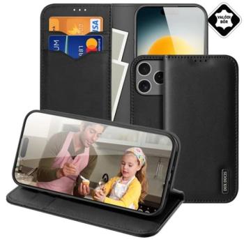 DUX DUCIS HIVO tok álló, valódi bőr (FLIP, oldalra nyíló, asztali tartó, kártyazseb, RFID) FEKETE Apple iPhone 17 Pro Max kép