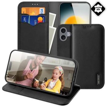 DUX DUCIS HIVO tok álló, valódi bőr (FLIP, oldalra nyíló, asztali tartó, kártyazseb, RFID) FEKETE Apple iPhone 17 kép