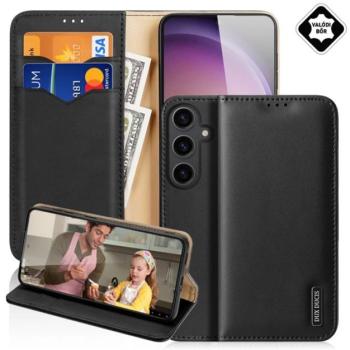 DUX DUCIS HIVO tok álló, valódi bőr (FLIP, oldalra nyíló, asztali tartó, kártyazseb, RFID) FEKETE Samsung Galaxy S24 (SM-S921) kép