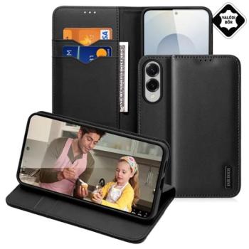 DUX DUCIS HIVO tok álló, valódi bőr (FLIP, oldalra nyíló, asztali tartó, kártyazseb, RFID) FEKETE Samsung Galaxy S25 Edge (SM-S937) kép