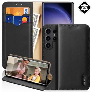DUX DUCIS HIVO tok álló, valódi bőr (FLIP, oldalra nyíló, asztali tartó, kártyazseb, RFID) FEKETE Samsung Galaxy S25 Ultra (SM-S938) kép