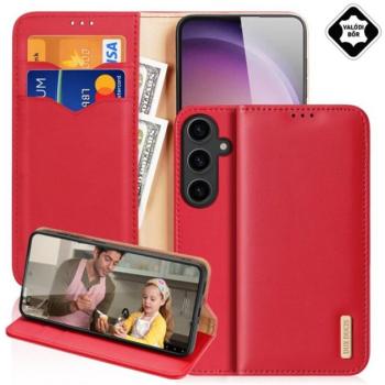 DUX DUCIS HIVO tok álló, valódi bőr (FLIP, oldalra nyíló, asztali tartó, kártyazseb, RFID) PIROS Samsung Galaxy S25 Plus (SM-S936) kép