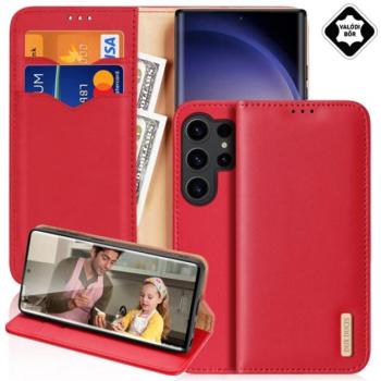 DUX DUCIS HIVO tok álló, valódi bőr (FLIP, oldalra nyíló, asztali tartó, kártyazseb, RFID) PIROS Samsung Galaxy S25 Ultra (SM-S938) kép