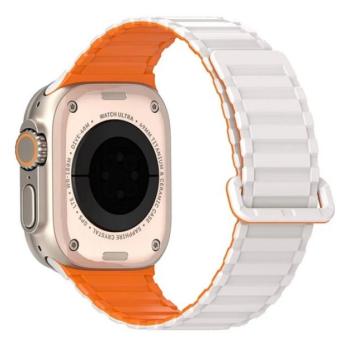 DUX DUCIS KJ pótszíj (egyedi méret, nagy, szilikon, izzadságálló, mágneses) EZÜST/NARANCSSÁRGA Apple Watch Series 5 44mm, Watch Series 4 44mm, Watch Series 3 42mm kép