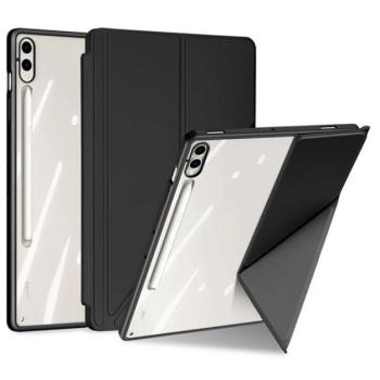 DUX DUCIS MAGI ORIGAMI tok álló, bőr hatású (aktív FLIP, oldalra nyíló, TRIFOLD, asztali tartó, ceruza tartó) FEKETE Samsung Galaxy Tab S10 Plus LTE (SM-X826B), Galaxy Tab S10 Plus WIFI (SM- kép