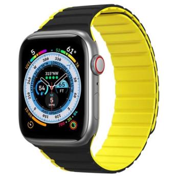 DUX DUCIS pótszíj (egyedi méret, szilikon, 3D minta, mágneses zár) FEKETE / SÁRGA Apple Watch Ultra 49mm, Apple Watch Series 7 45mm, Apple Watch Series SE 2 44mm, Apple Watch Series 1 42mm, Appl kép