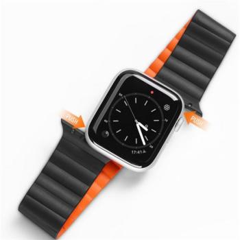 DUX DUCIS pótszíj (egyedi méret, szilikon, bőr hatású, mágneses zár) FEKETE / NARANCSSÁRGA Apple Watch Series 4 40mm, Apple Watch Series 5 40mm, Apple Watch Series SE 40mm, Apple Watch Series kép