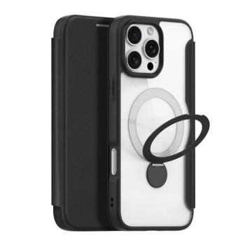 DUX DUCIS SKIN X PRO tok álló, bőr hatású (FLIP, oldalra nyíló, RFID, kitámasztó, MagSafe) FEKETE Apple iPhone 16 Pro kép