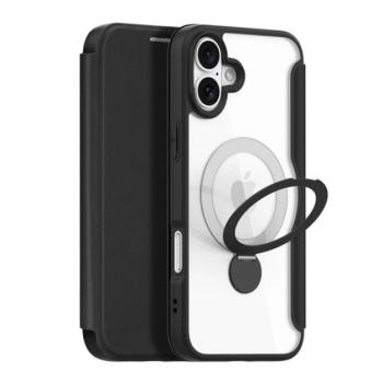 DUX DUCIS SKIN X PRO tok álló, bőr hatású (FLIP, oldalra nyíló, RFID, kitámasztó, MagSafe) FEKETE Apple iPhone 16 kép