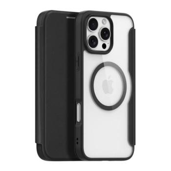DUX DUCIS SKIN X PRO tok álló, bőr hatású (FLIP, oldalra nyíló, RFID, MagSafe) FEKETE Apple iPhone 16 Pro Max kép