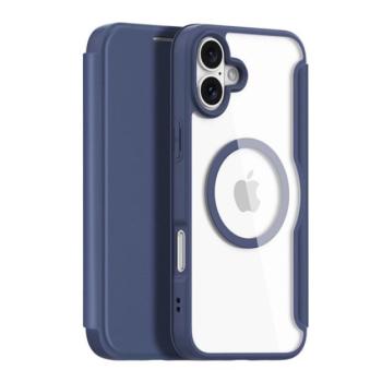 DUX DUCIS SKIN X PRO tok álló, bőr hatású (FLIP, oldalra nyíló, RFID, MagSafe) SÖTÉTKÉK Apple iPhone 16 kép