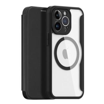 DUX DUCIS SKIN X PRO tok álló, bőr hatású (FLIP, oldalra nyíló, vezeték nélküli töltés, Magsafe) FEKETE Apple iPhone 13 Pro kép