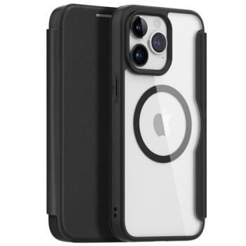 DUX DUCIS SKIN X PRO tok álló, bőr hatású (FLIP, oldalra nyíló, vezeték nélküli töltés, Magsafe) FEKETE Apple iPhone 15 Pro kép