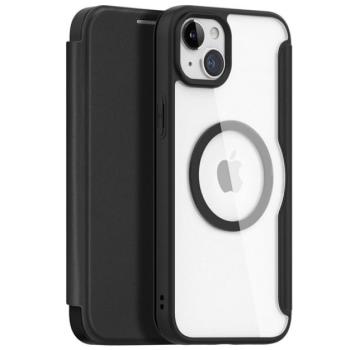 DUX DUCIS SKIN X PRO tok álló, bőr hatású (FLIP, oldalra nyíló, vezeték nélküli töltés, Magsafe) FEKETE Apple iPhone 15 kép