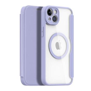 DUX DUCIS SKIN X PRO tok álló, bőr hatású (FLIP, oldalra nyíló, vezeték nélküli töltés, Magsafe) LILA Apple iPhone 15 Plus kép