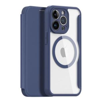 DUX DUCIS SKIN X PRO tok álló, bőr hatású (FLIP, oldalra nyíló, vezeték nélküli töltés, Magsafe) SÖTÉTKÉK Apple iPhone 14 Pro kép
