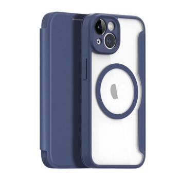 DUX DUCIS SKIN X PRO tok álló, bőr hatású (FLIP, oldalra nyíló, vezeték nélküli töltés, Magsafe) SÖTÉTKÉK Apple iPhone 15 Plus kép