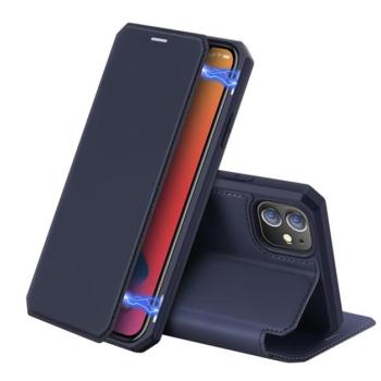 DUX DUCIS SKIN X tok álló, bőr hatású (FLIP, oldalra nyíló, asztali tartó, vezeték nélküli töltés támogatás) SÖTÉTKÉK Apple iPhone 12 mini kép