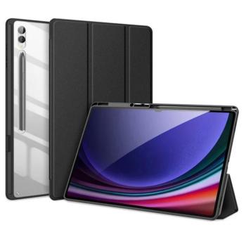DUX DUCIS TOBY tok álló, bőr hatású (aktív FLIP, oldalra nyíló, TRIFOLD, asztali tartó, ceruza tartó) FEKETE Samsung Galaxy Tab S10 Ultra LTE (SM-X926B), Galaxy Tab S10 Ultra WIFI (SM-X920) kép
