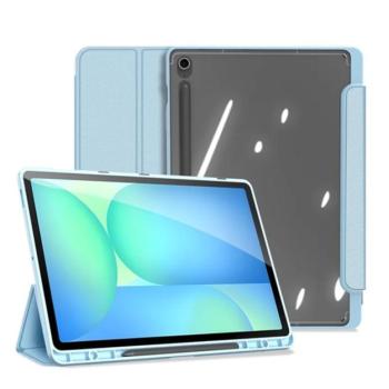 DUX DUCIS TOBY tok álló, bőr hatású (aktív FLIP, oldalra nyíló, TRIFOLD, asztali tartó, ceruza tartó) VILÁGOSKÉK Samsung Galaxy Tab S10 FE Plus WIFI (SM-X626), Galaxy Tab S10 FE Plus LTE ( kép