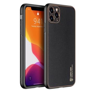 DUX DUCIS YOLO műanyag telefonvédő (szilikon keret, közepesen ütésálló, fémhatású keret, bőr hatású hátlap) FEKETE Apple iPhone 12 Pro Max kép