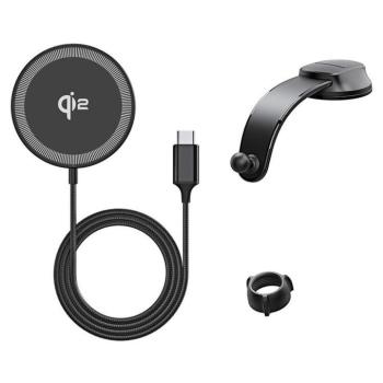 Duzzona V4 műszerfali autós tartó és mágneses vezeték nélküli töltő 15 W (MagSafe kompatibilis, Qi2 töltéssel) - fekete kép