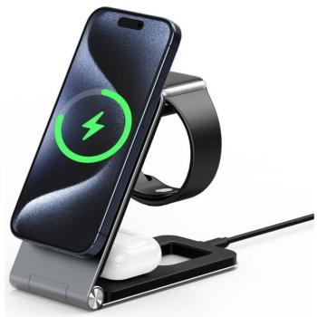 Duzzona W22 3in1 wireless töltő állomás, MagSafe kompatibilis, 15W. fekete kép