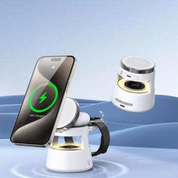 Duzzona W23 3-az-1-ben vezeték nélküli töltő + bluetooth hangszóró és éjjeli fény 15W - fehér kép