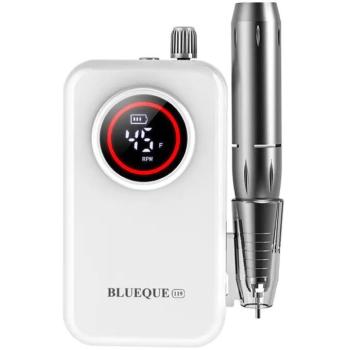 Elektromos körömcsiszoló gép, akkumulátoros, kijelzővel, hordozható, övcsipesszel, Blueque BQ-119, fehér kép