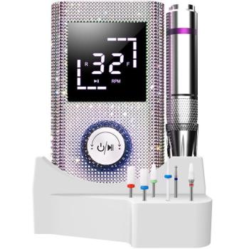 Elektromos körömcsiszoló gép, akkumulátoros, kijelzővel, hordozható, övcsipesszel, kövekkel díszített, Blueque BQ-114, színes kép