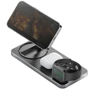 Energea Bazic GoMag Station 3in1 MagSafe kompatibilis vezetéknélküli gyorstöltő állvány, 15W, fekete kép