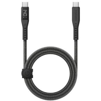 Energea kabel Flow USB-C / USB-C szövet gyorstöltő- és adatkábel digitális kijelzővel, 1.5m, 240W, 5A, fekete kép
