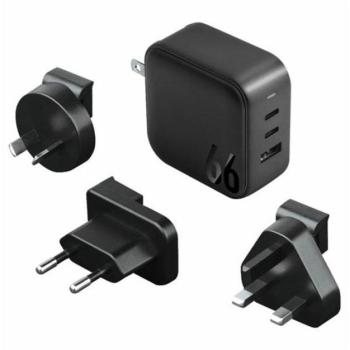 Energea Travelite GAN66 1xUSB-A/ 2xUSB-C utazó gyorstöltő adapter, (PD-PPS-QC 3.0) 66W, fekete (US/EU) kép