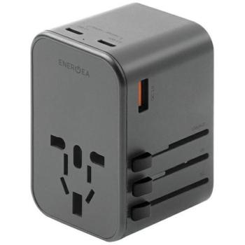 Energea Travelworld GaN65 4in1 1xUSB-A/ 2xUSB-C utazó gyorsöltő adapter, (PD-PPS-QC 3.0) 65W, szürke (US/UA/EU/UK) kép