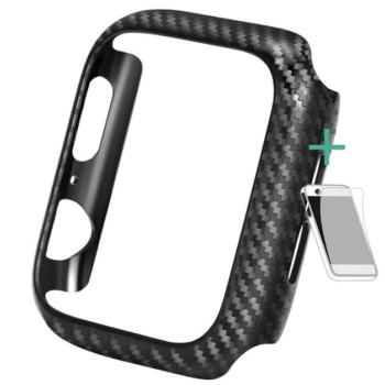 ENKAY szilikon keret (karbon minta + képernyővédő fólia) FEKETE Apple Watch Series 4 44mm, Apple Watch Series 5 44mm, Apple Watch Series 6 44mm, Apple Watch Series SE 44mm kép