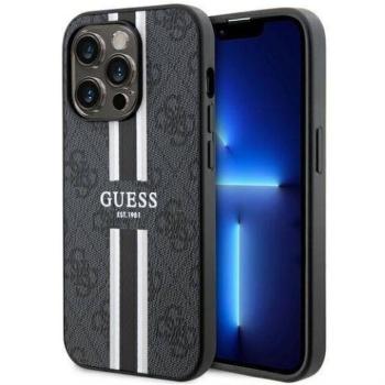 Eredeti előlap tok GUESS GUHMP14XP4RPSK iPhone 14 PRO MAX készülékhez (Magsafe 4G nyomtatott csíkok / fekete) kép