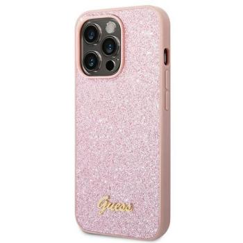 Eredeti tok GUESS GUHCP14LHGGSHP iPhone 14 PRO készülékhez (Glitter Flakes Script Metal Logo / rózsaszín) kép