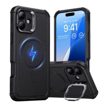 ESR CYBER TOUGH HALOLOCK szilikon telefonvédő (ütésállóság, légpárnás sarok, kitámasztó, MagSafe) FEKETE Apple iPhone 16 Plus kép