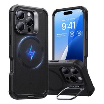 ESR CYBER TOUGH HALOLOCK szilikon telefonvédő (ütésállóság, légpárnás sarok, kitámasztó, MagSafe) FEKETE Apple iPhone 16 Pro Max kép